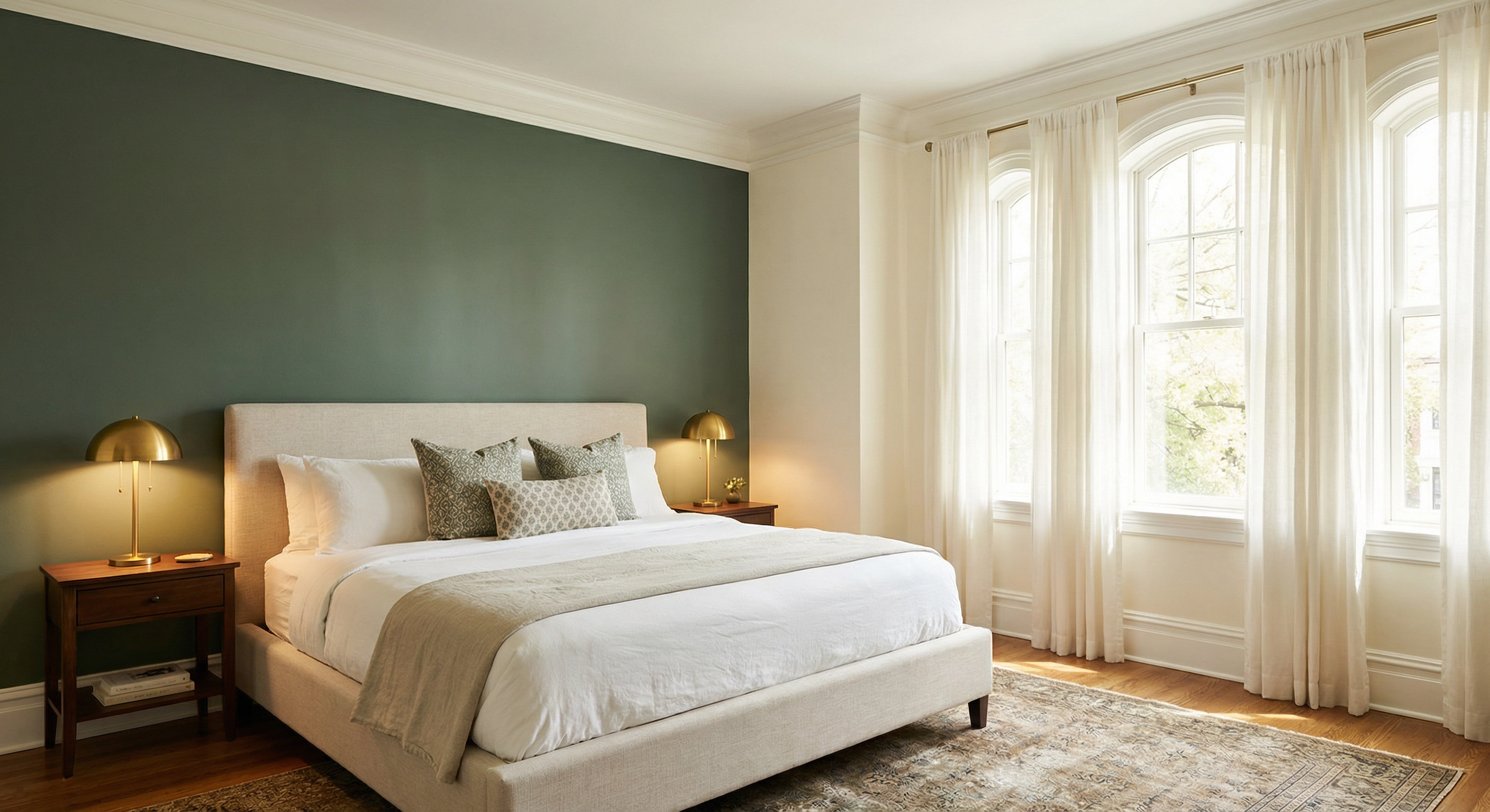 Interior painting project in Cleveland Park DC — bedroom with sage green accent wall by HomePro DMV Painters