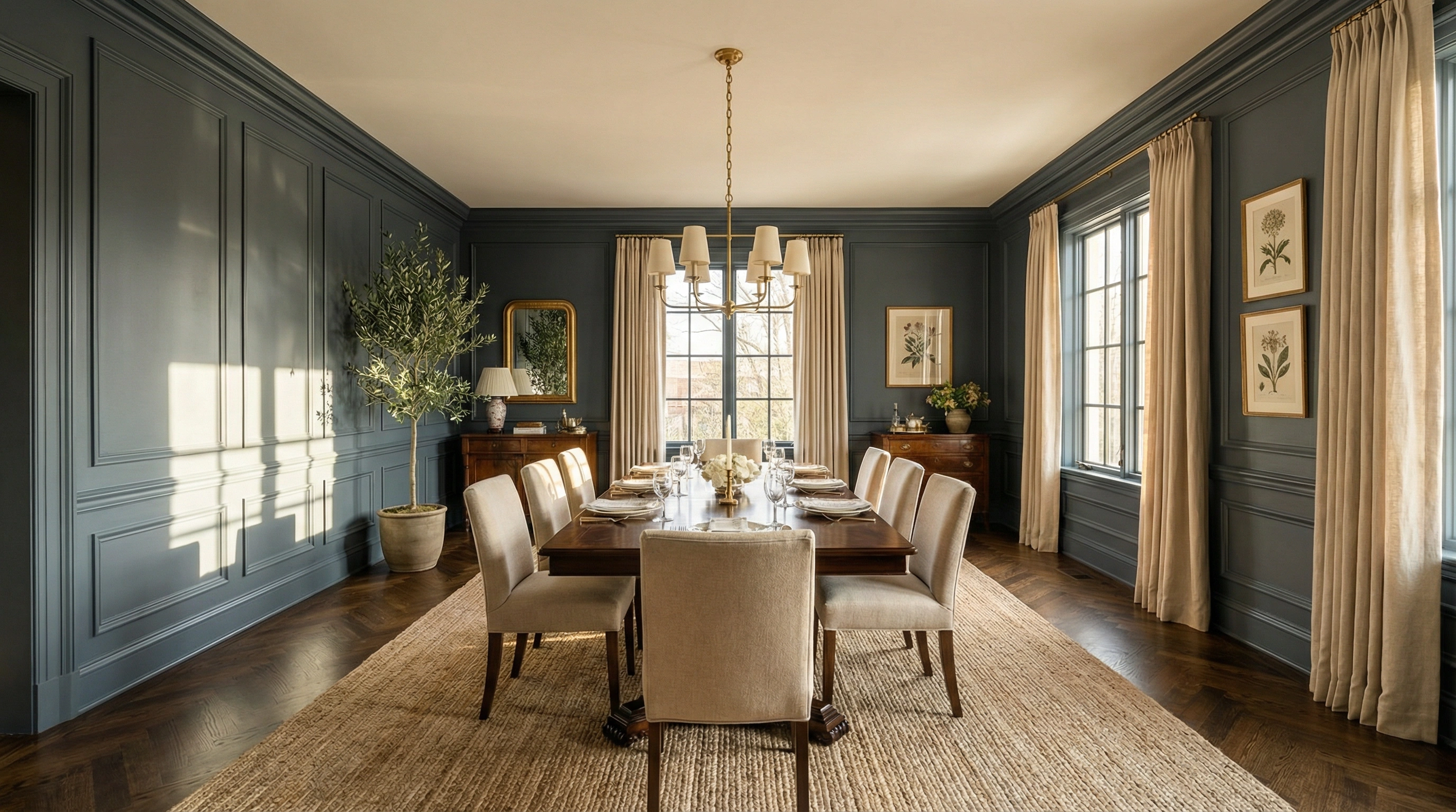 Elegant blue wainscoting dining room in Washington DC by HomePro DMV Painters