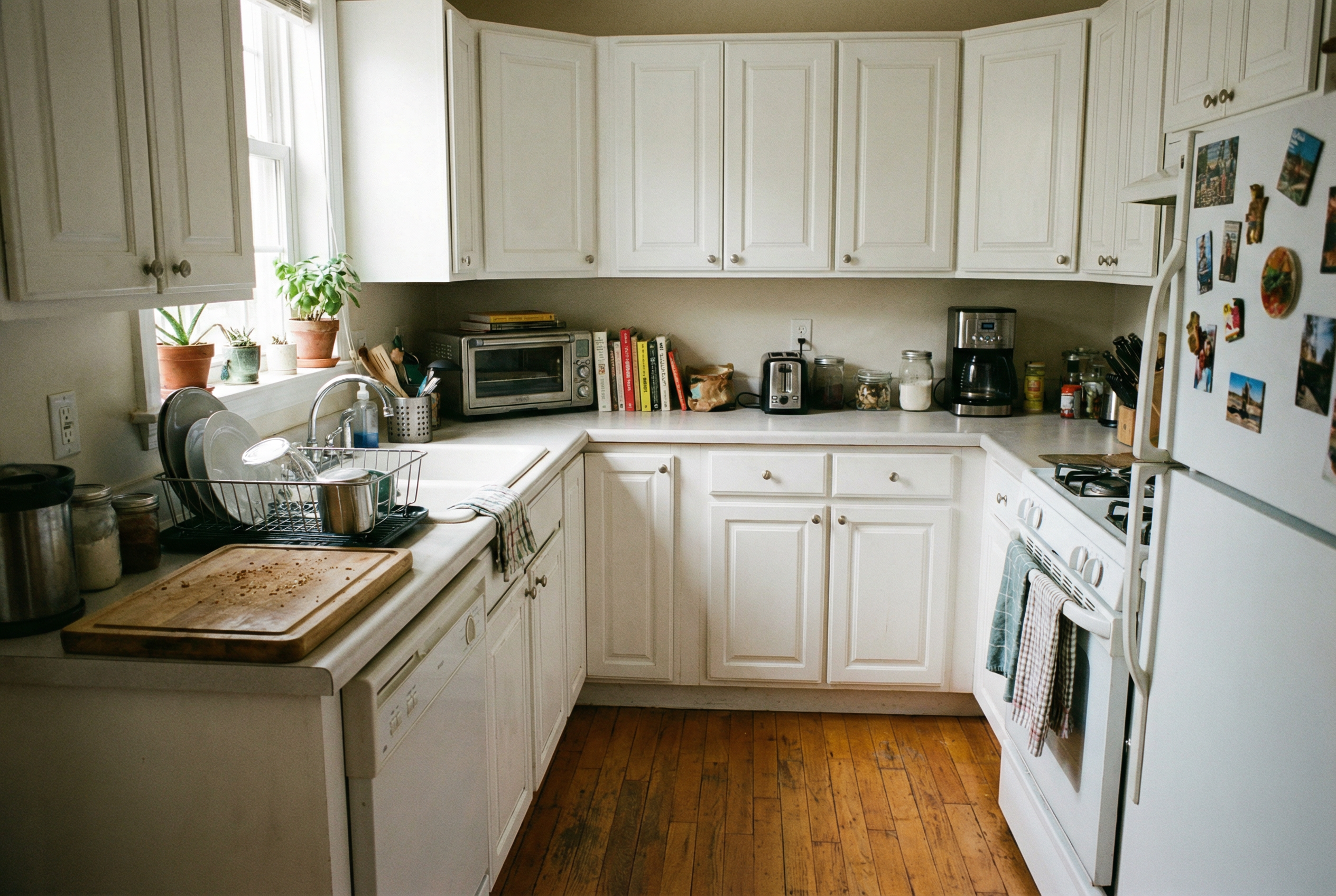 Washington DC kitchen with freshly painted white cabinets by HomePro DMV Painters