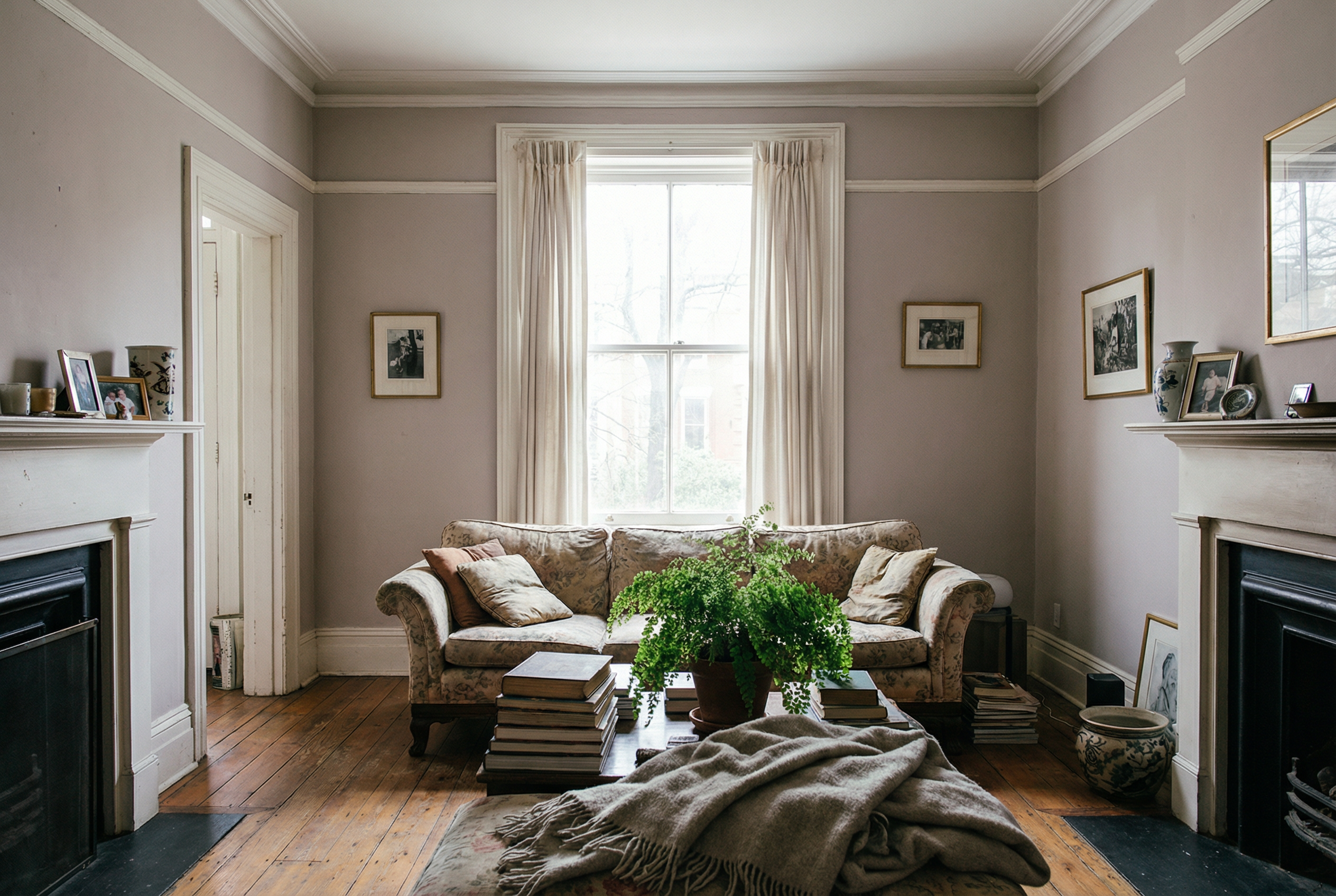 Washington DC living room painted Farrow and Ball Elephants Breath soft warm grey — premium paint
