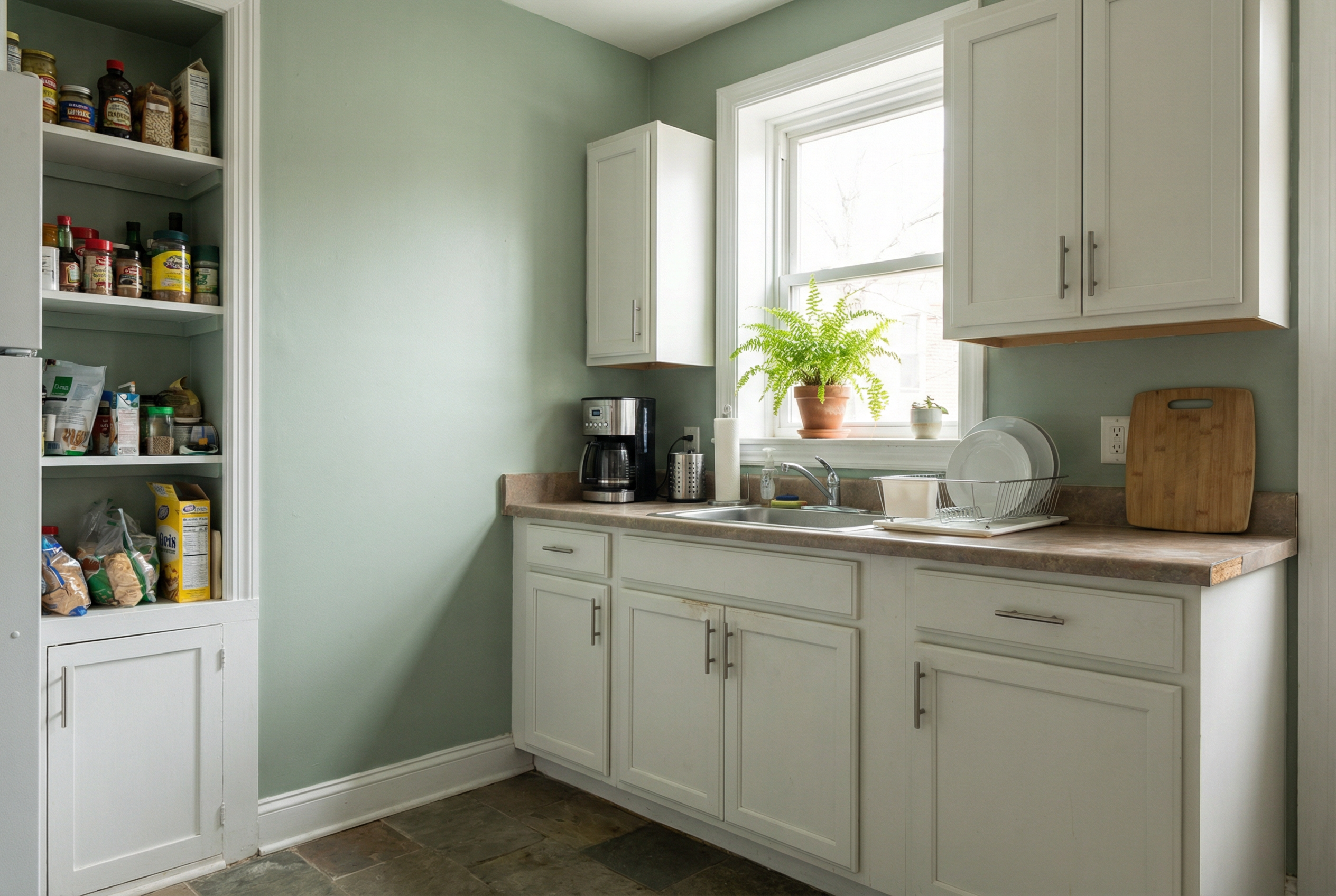 Washington DC kitchen with freshly painted walls and cabinets showing 9 interior painting cost