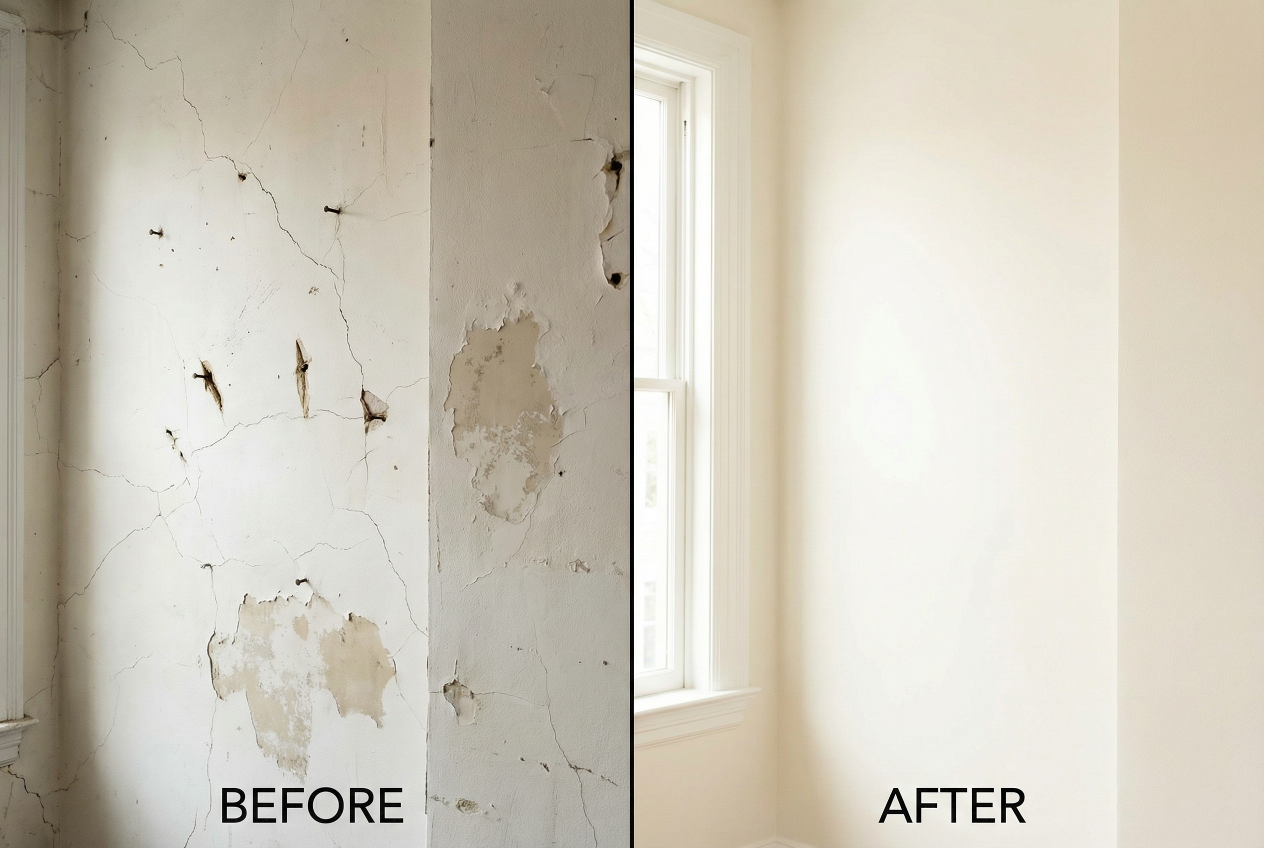 Before and after drywall repair and painting in Washington DC — cracked to flawless by HomePro DMV Before and after drywall repair and painting in Washington DC — cracked to flawless by HomePro DMV