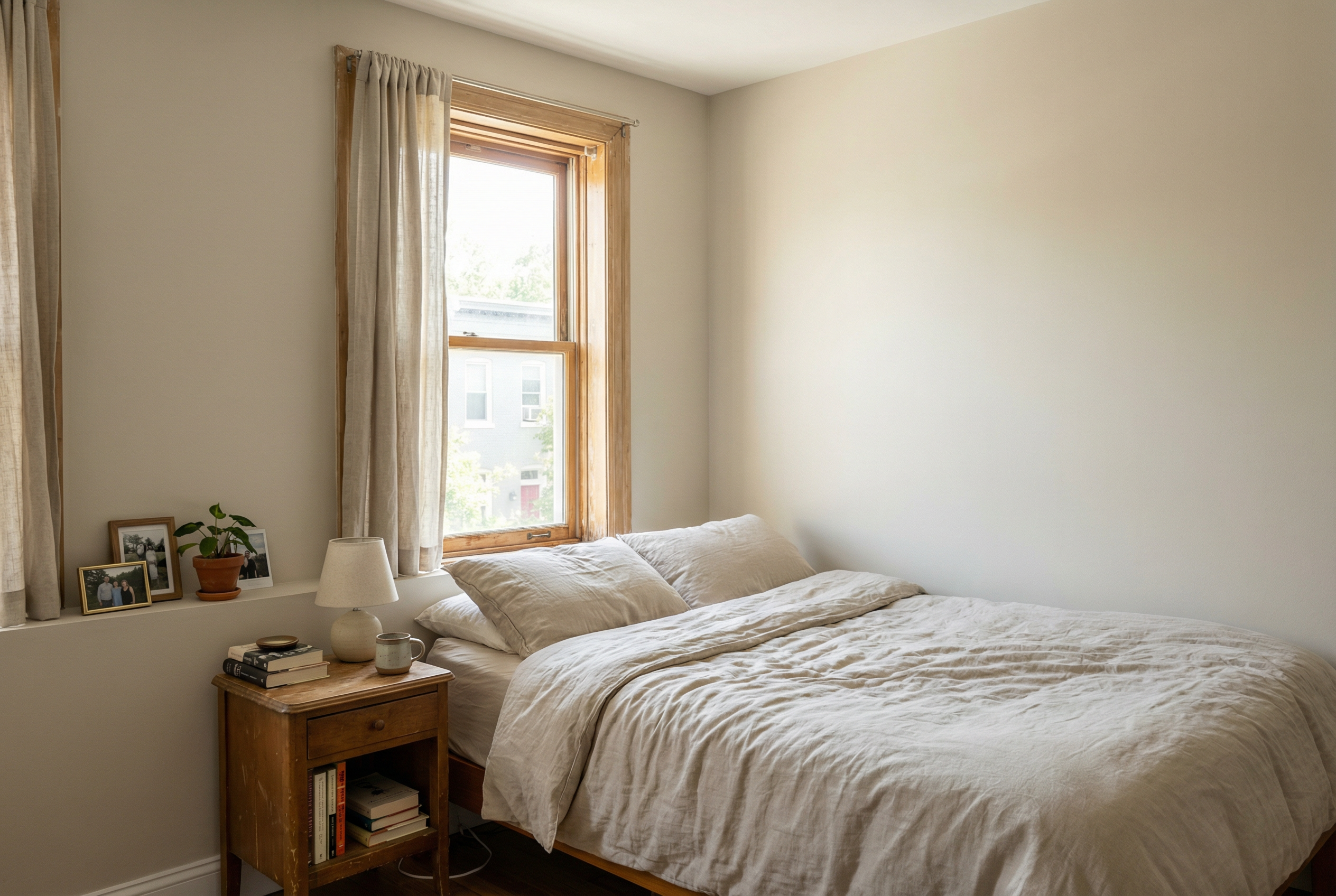 Freshly painted bedroom in DC with flawless walls — invisible drywall repairs underneath by HomePro DMV Freshly painted bedroom in DC with flawless walls — invisible drywall repairs underneath by HomePro