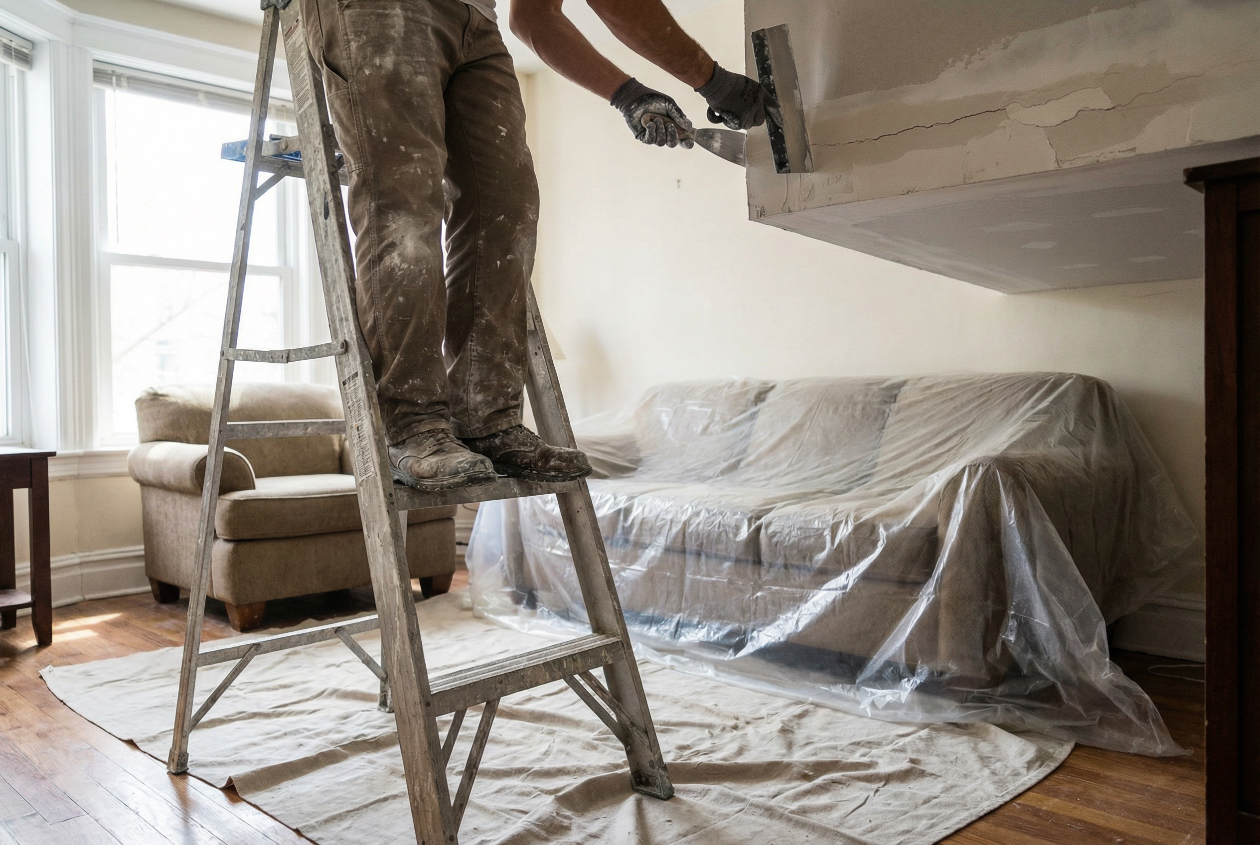 Ceiling drywall repair in Washington DC — overhead work costs more by HomePro DMV Ceiling drywall repair in Washington DC — overhead work costs more by HomePro DMV