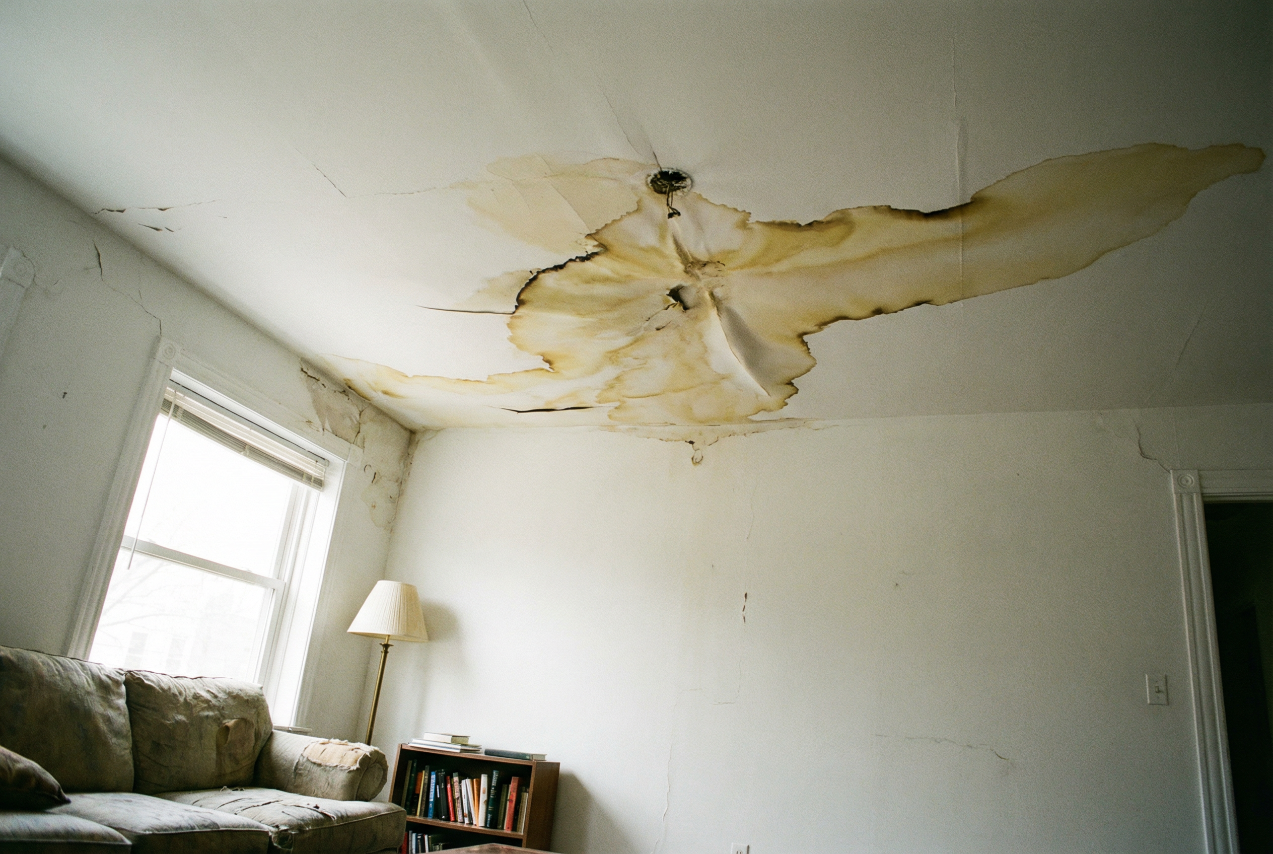 Water damaged drywall being repaired in a Washington DC row house by HomePro DMV Painters