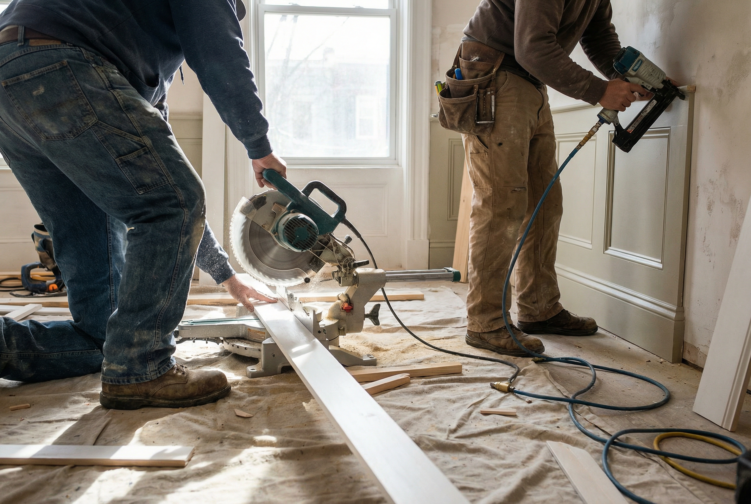 HomePro DMV professional painting crew ready for wainscoting installation in Washington DC