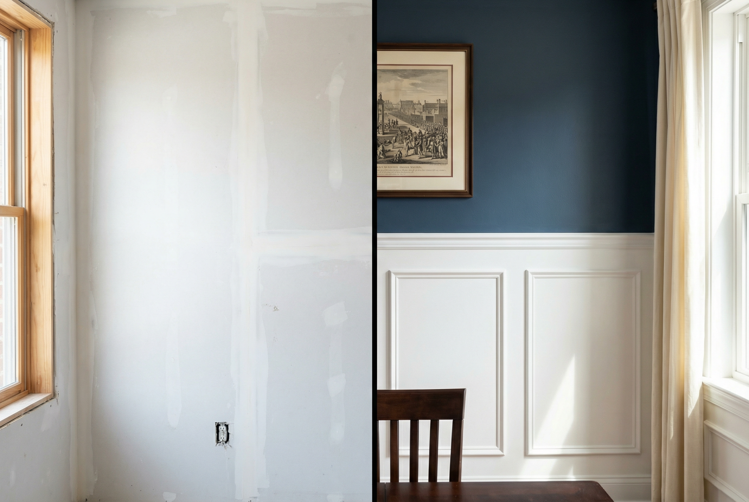 Before and after wainscoting installation transformation in Washington DC home