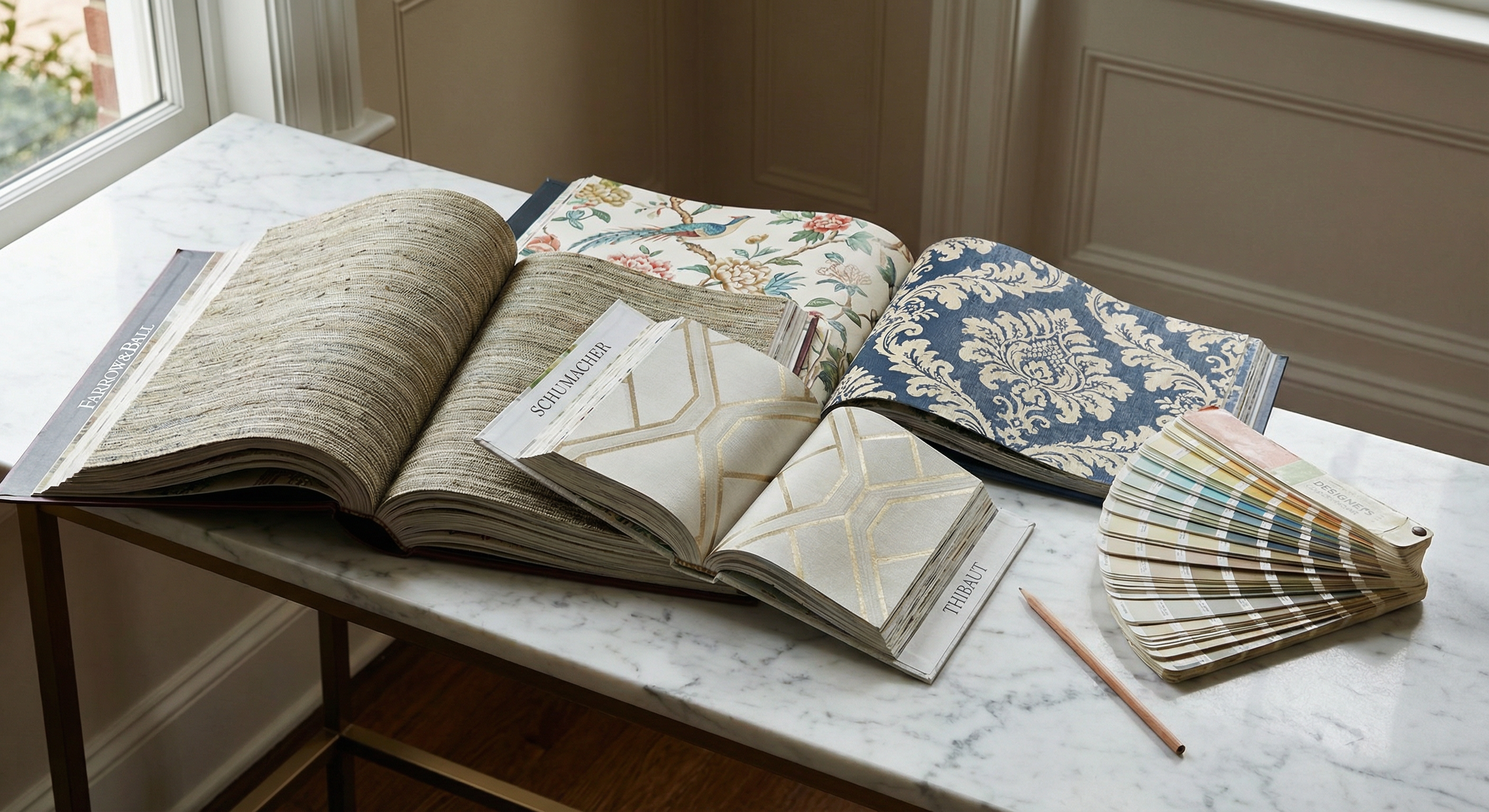Wallpaper brand samples from Farrow and Ball, Schumacher, Cole and Son, and York for Washington DC homes by HomePro DMV Painters Wallpaper brand samples from Farrow and Ball, Schumacher, Cole and Son, and York for Washington DC