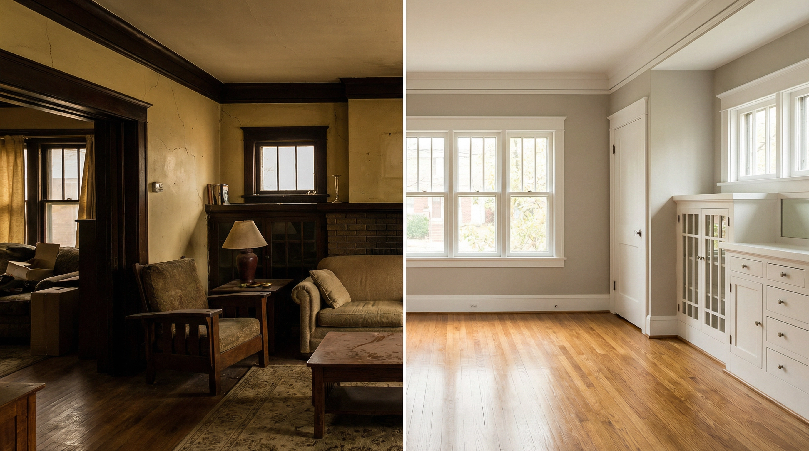 Before and after interior painting of Cleveland Park DC bungalow