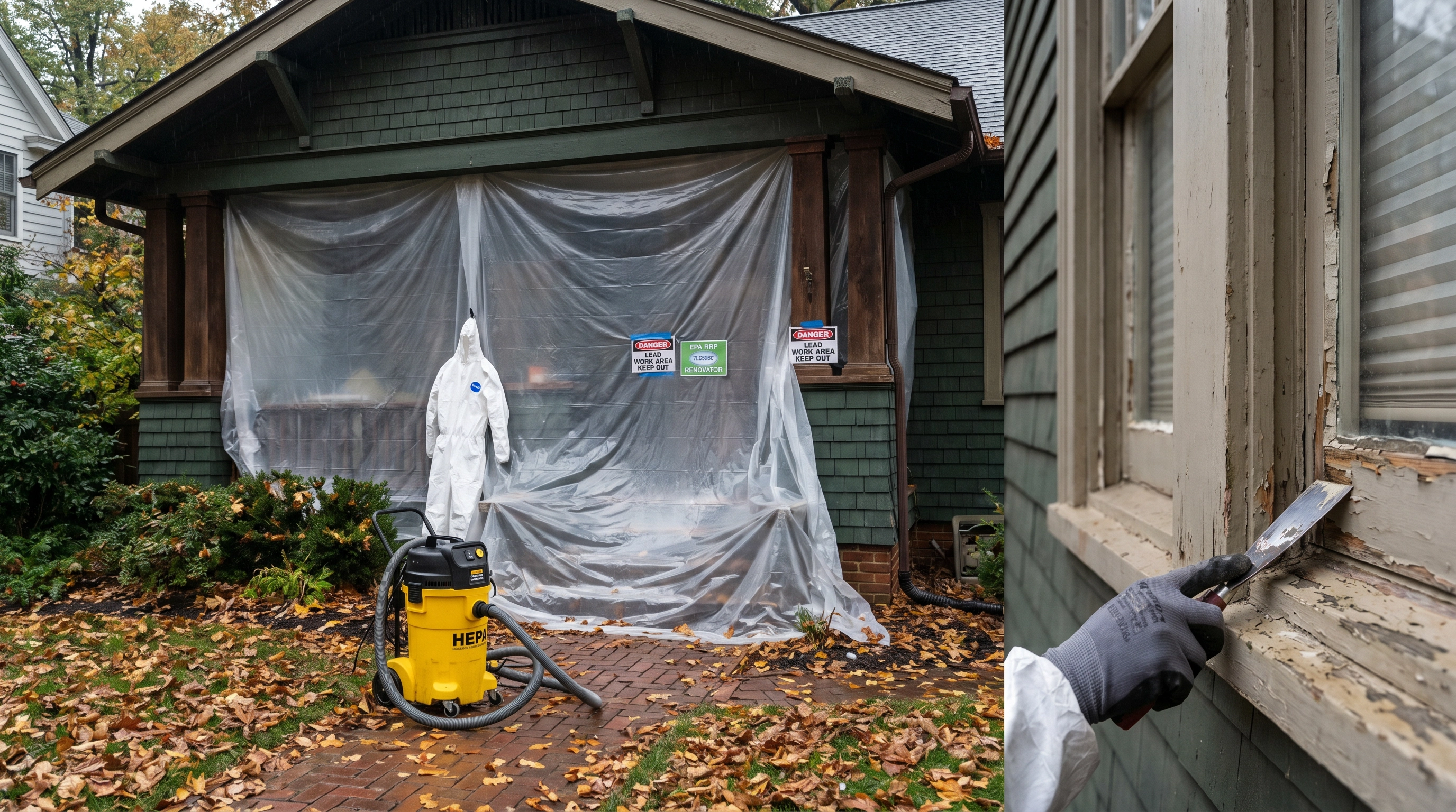 Lead-safe painting preparation on Cleveland Park DC Arts and Crafts bungalow