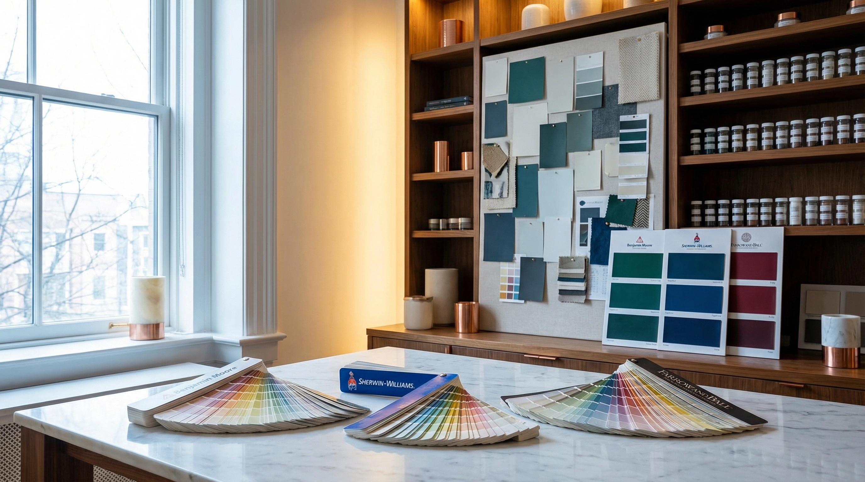 Benjamin Moore Sherwin-Williams and Farrow and Ball fan decks at HomePro DMV Kalorama studio