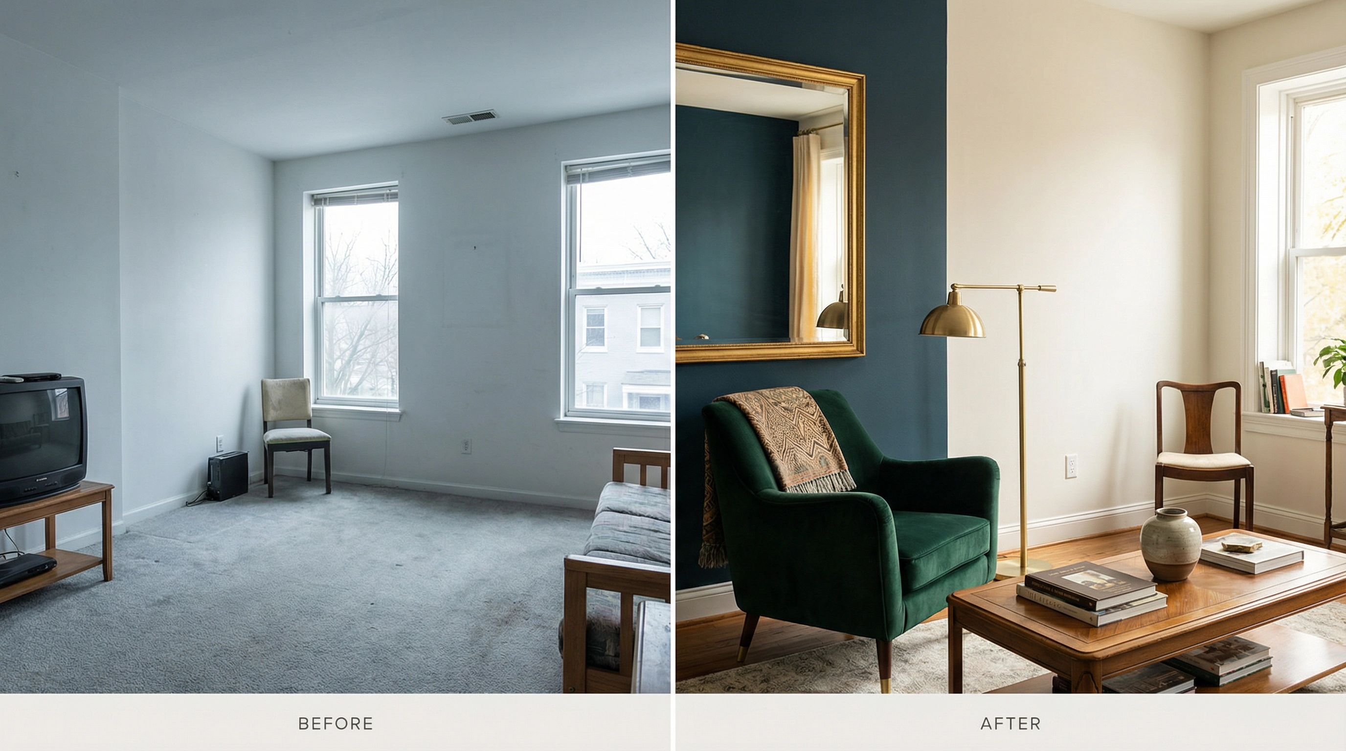 Before and after dark room transformation in Georgetown DC row house