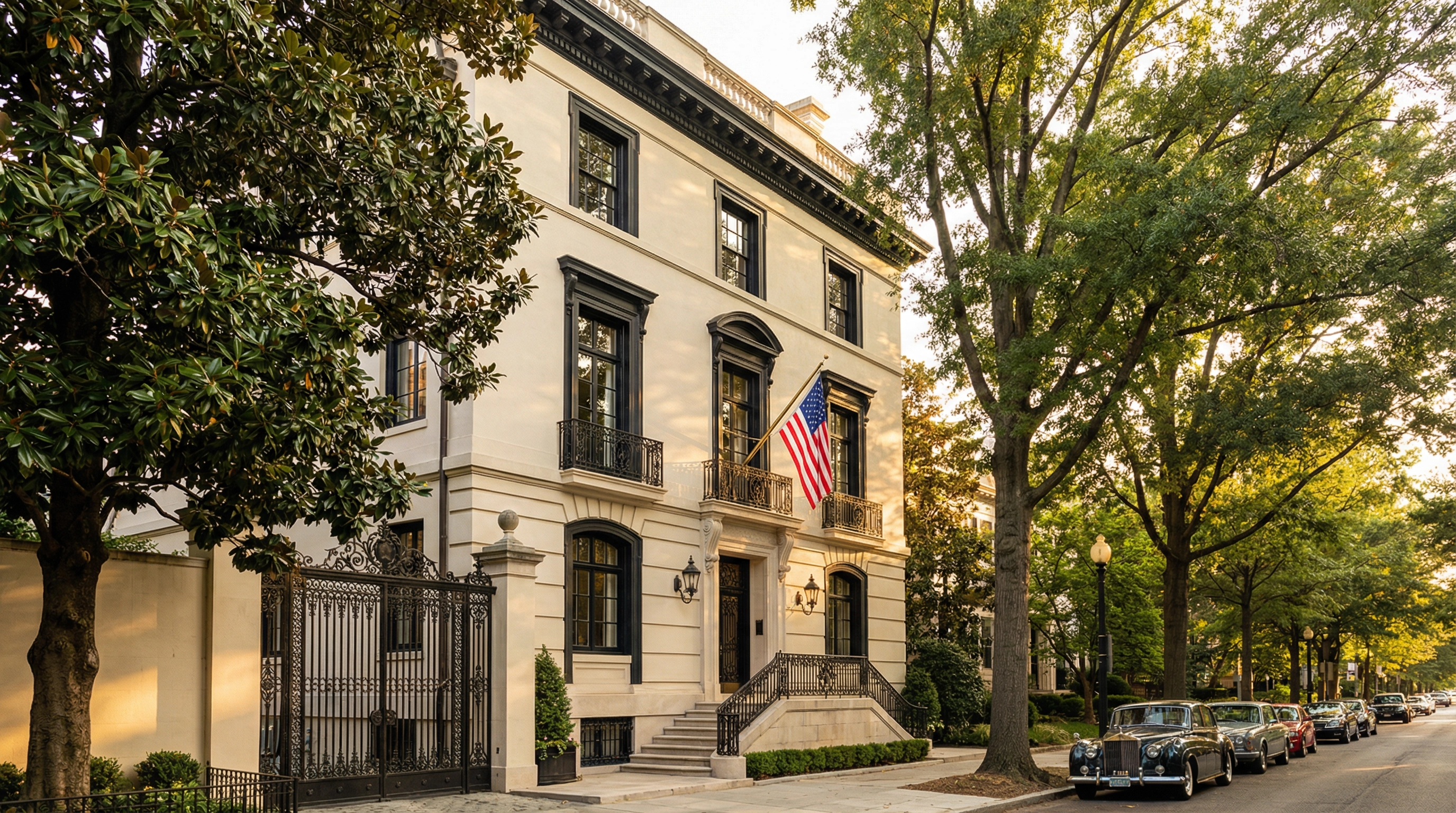 Beaux-Arts mansion on Kalorama DC street with cream facade