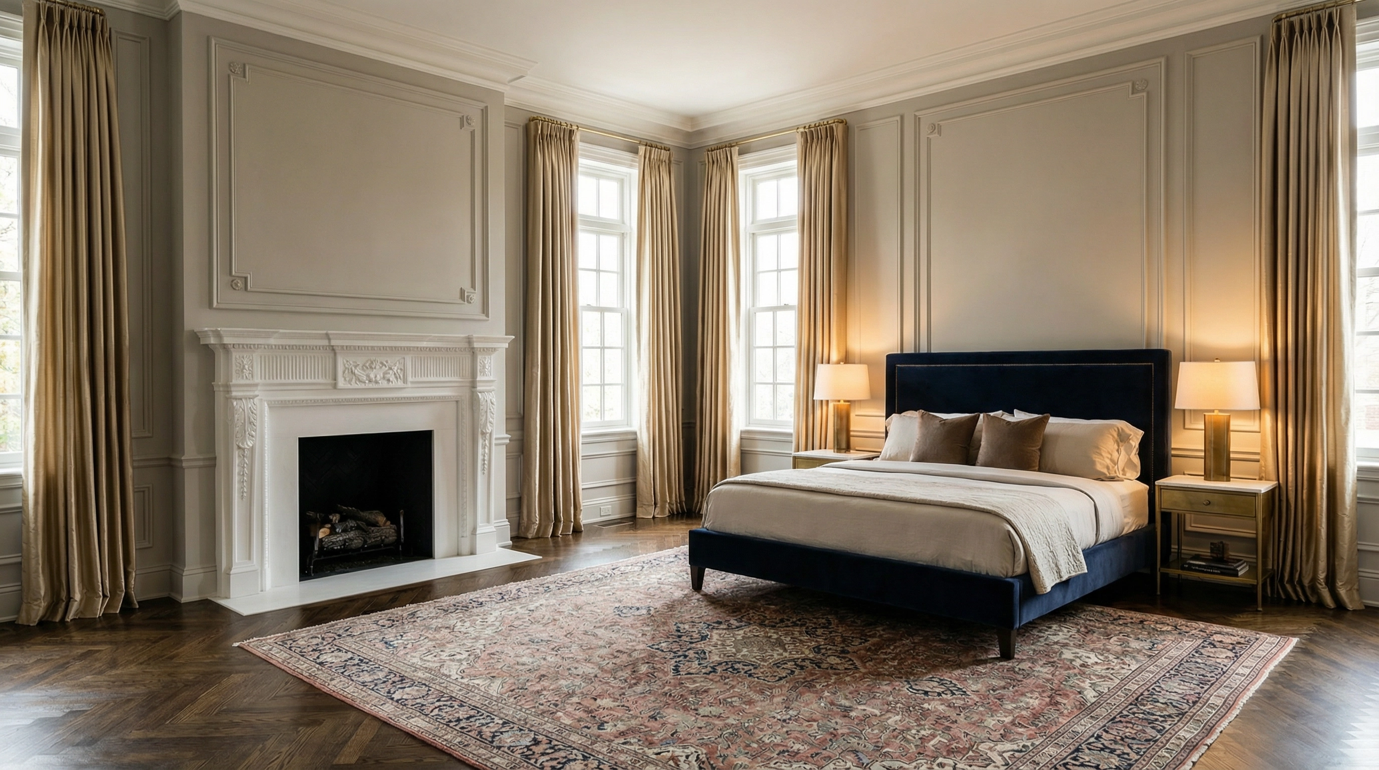 Kalorama DC mansion master bedroom with picture-frame molding
