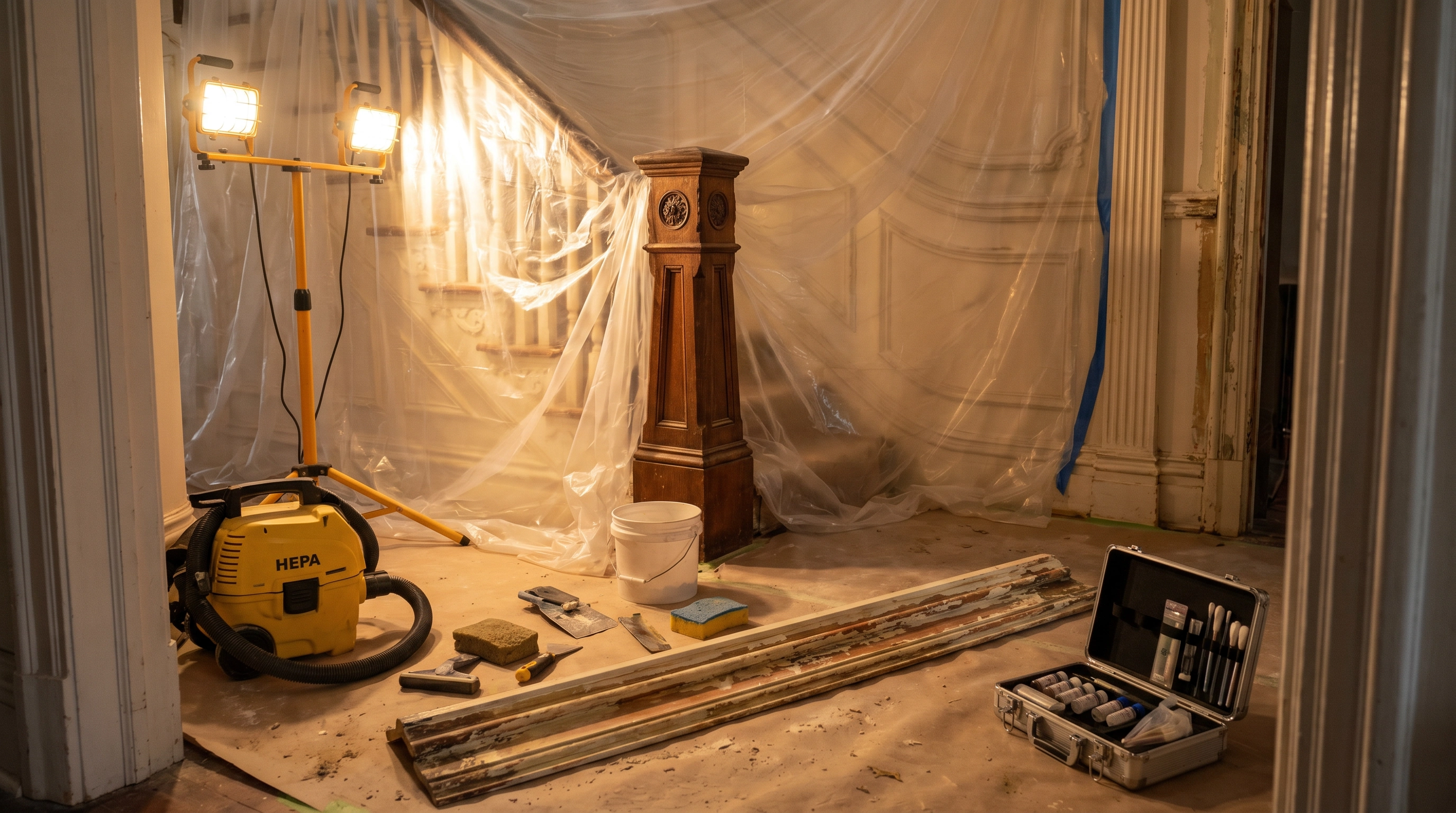 Lead-safe painting preparation in Logan Circle DC Victorian row house