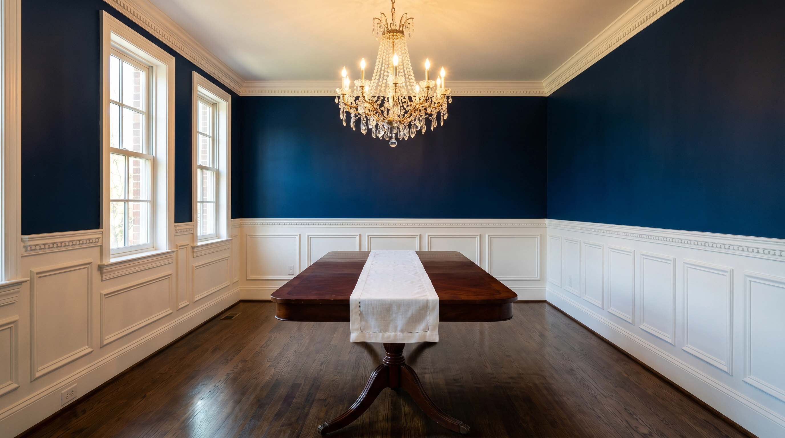 Kalorama DC dining room with raised-panel wainscoting at one-third wall height